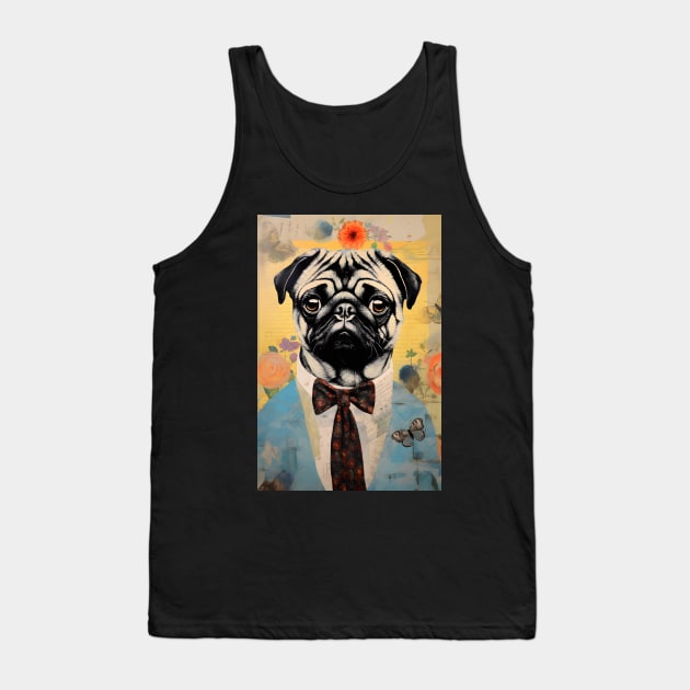 Cute Pug Dog Portrait in Suit Vintage Art Tank Top by Art-Jiyuu